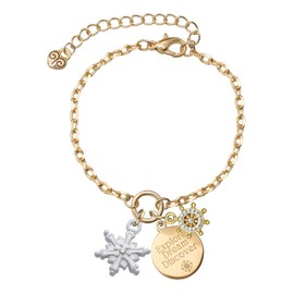 Delight Jewelry White Snowflake with Clear Crystal Goldtone Discover Dream Explore Zoey Charm Bracelet, 6.5+2" Extender