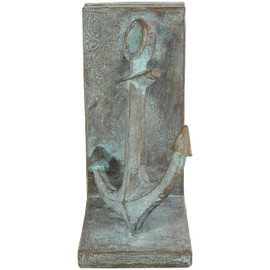Deco 79 Polystone Anchor Decorative Bookends Distressed Patina Non Skid Bookends with Gold Foil Accents, Set of 2 Office Bookends4 W, 8" H, Blue