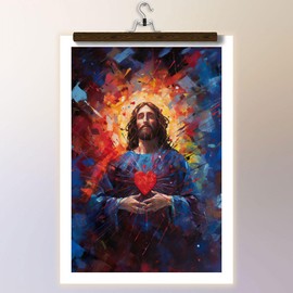 Sacred Heart of Jesus Painting Canvas Prints - Inspiring Wall Décor 12x18Inch Unframed