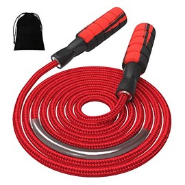 FITMYFAVO Jump Rope Cotton Adjustable Skipping Weighted jumprope for Womenï¼Adult and Children Athletic Fitness Exercise Jumping Rope (Red)