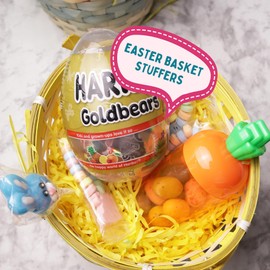 Edible Sour Eater Grass and Plastic Egg Filled with Gummies, 2025 Basket Stuffer Candy, 1 of each (Pack of 2)