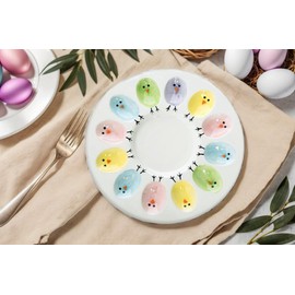 HSHQING - Bandeja de cerámica para huevos de Pascua para pollitos de Pascua, bandeja para servir huevos y demonios