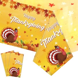 UROINEPA Fall Tablecloths 3 Pieces Thanksgiving Maple Leaf Pumpkin Turkey Tablecloths Autumn Tablecover for Thanksgiving Harvest Family Dinner Holiday Decoration Supplies(54 x 108 Inch)