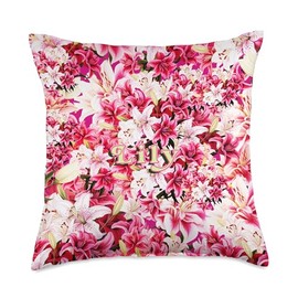 Vintage Favorite blooms, bulbs and botanicals Retro Floral Art Lily Flower Lovers Gardeners, Colors Throw Pillow, 18x18, Multicolor