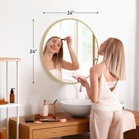 Sweetcrispy Round Wall Mirror, Bathroom Mirrors for Over Sink, Circle Mirror for Bathroom, Entryway, Bedroom, Vanity Decor christmas 2024 ornament - Color: 24'' Gold