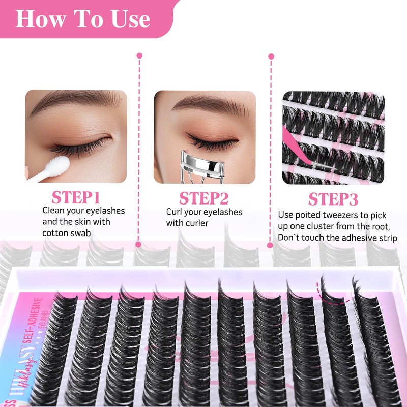 Self Adhesive Eyelashes Kit 10-16mm Lash Clusters Fluffy Reusable Eyelashes