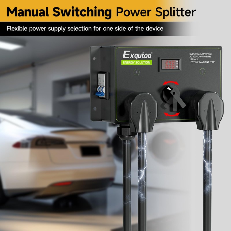Exqutoo Manual Splitter Switch, NEMA14-30P to 14-30R &14-50R Knob Selection