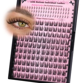 Wispy Lash Clusters Natural Eyelashes Individual C Curl 260pcs Manga Look Up + Bottom Eyelash Extensions for DIY Lash Extension at Home