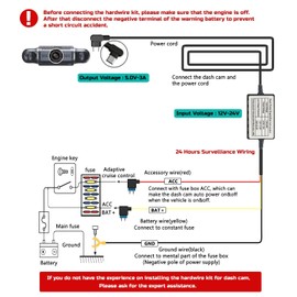 Dashcam Power Adapter,(Universal) Compatible with All Models,Dual DC Buck Converter 12V to 5V,Dash Cam Hardwire Kit,Built-in Hide USB to GPS Radar Mirror Camera Dashcam Charger Adapter Cable