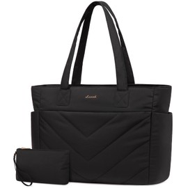 LOVEVOOK Women's Laptop Bag, 15.6/17.3 Inches, Handbag, Large Shopper Bag, Work Bag, Puffer Bag, Teacher's Bag, Shoulder Bag, Tote Handbags, Women for University, Business, School, black, Utility