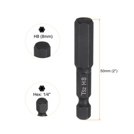 HARFINGTON 2pcs H8 Hex Head Drill Bit Wrench 8mm Metric Flat Tip 1/4" Hex Shank 50mm (2") Long Magnetic Black Phosphate Hexagonal Screw Driver Socket Industrial Screwdriver Power Bits
