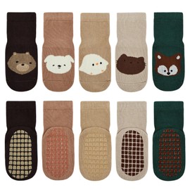 Vicloon 5 Pairs Baby Socks for Boys Girls, Baby Socks with Grips, Babys Non Slip Sock, Toddler Anti Slip Cotton Sock, Medium Tube Toddler Socke Suitable Kids Aged 0-12 Months