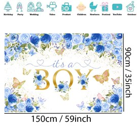It's a Boy Baby Shower Background Blue Flowers Baby Shower Photography Background Flower Baby Boy Party Decorations Party Banner Fabric Sign Poster