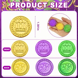 kaiolbly 160 Pcs Mardi Gras Gold Coins Plastic Gold Green Purple Coins Mardi Gras Coins for Mardi Gras Parade Throws Party Favors Decorations
