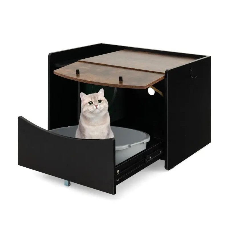 Cat Litter Box Enclosure with Convenient Pull-Out Drawer FeatureColor: Black