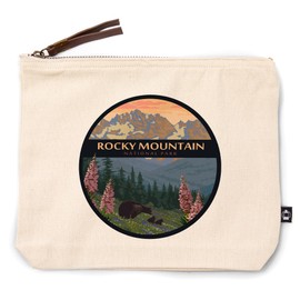 Lantern Press Rocky Mountain National Park, Bear Family and Spring Flowers, 100% Cotton Zipper Pouch, Travel Accessory, Go Bag