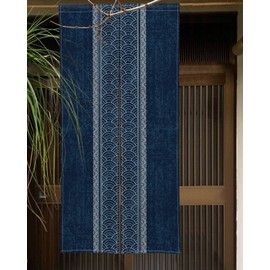 XMJJKUF Noren Japanese Doorway Curtain Long Type Japanese Window Treatment Splicing Wave, Royal Blue Hanging Door Tapestry Polyester for Ukiyoe Room Divider Kitchen Home Decor 33.5" Width x 59" Long