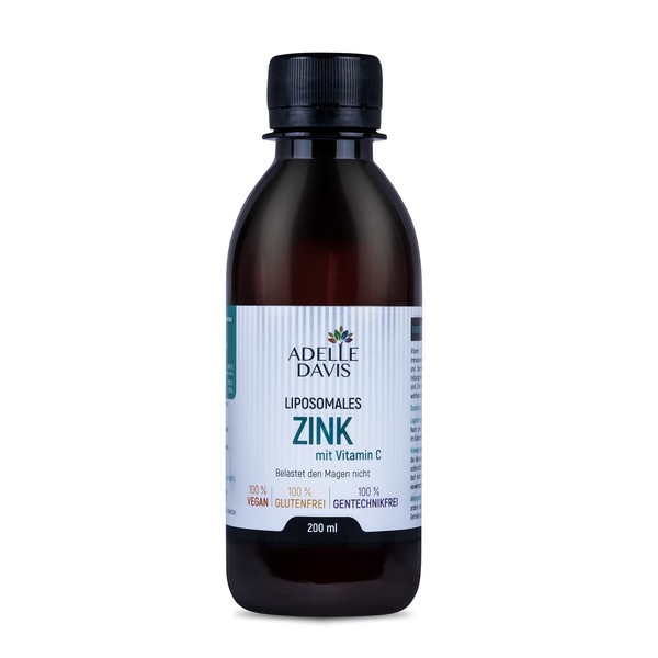 Adelle Davis® Liposomal Zinc 15 mg with Vitamin C 1000 mg, 200 ml High Dose Liquid Formula with Sunflower Lecithin, Vegan, Non-GMO, Soy and Gluten Free