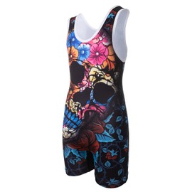 KO Sports Gear - Unisex Wrestling Singlet (Day of the Dead, Adult Large)