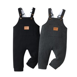 Zoputey Toddler Baby Boys Girls Suspender Pants Dungarees One Piece Jumpsuit Pack of 2, Black+Blue, 12-18 Months