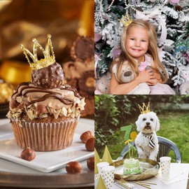 9 piezas de decoración para tartas de corona, corona dorada, corona de reina, corona pequeña de princesa, decoración para tartas