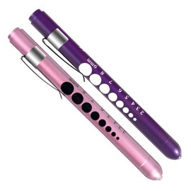 ALMOCN 2 Pack Pen Light,Nurse Medical Reusable LED Penlight White Light with Pupil Gauge and Ruler,Rose Gold and Purple