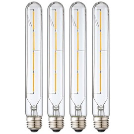 Leools T10 Led Long Bulbs,4W Dimmable Tubular Bulb,40 Watt Equivalent,E26 Edison Style Vintage LED Filament Light Bulb,2700K Warm White,8.9inch(225mm),4-Pack.