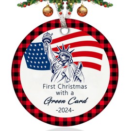Christmas Ornaments 2024, First Christmas with a Green Card Hanging Ornaments American Citizenship Gifts New Us Citizen Ornament for Congratulations On Immigration, Immigrants Naturalization