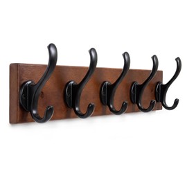 PEOIAOY Wall Mounted Coat Hooks, 5 Dual Hooks, 17.72 Inches (1Pack)