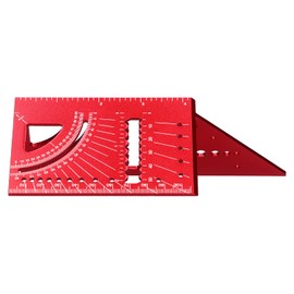 3D Mitre Square, Red Aluminium Alloy Woodworking Square Measure Ruler, 45 Degree 90 Degree Ruler Tool for Bevel Measurement, Woodworking, Angle Measurement