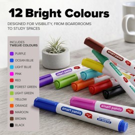 Smart Panda 12 Big Whiteboard Pens Bullet Tip Whiteboard Markers – Dry Erase Markers, Perfect for Home, School or Office - 12 Set Assorted Colours