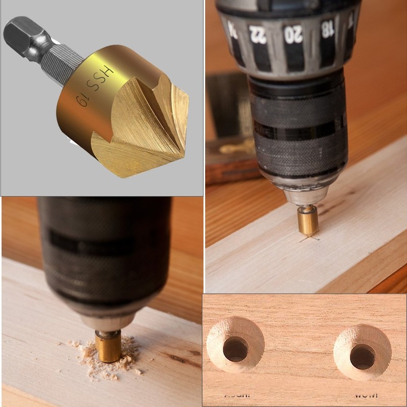 Woodworking Drilling or Chamfer tool,8PCS 5/8" 1/2" 3/8" 1/4" Wood