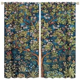SXXLDNG William Morris Curtains,Retro Woodpecker Floral Flowers Print Window Drapes for Woman Living Room Bedroom Decoration Thermal Insulated Curtains for Home Decor,2 Panels,84x84 Inch Decor