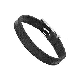 MONTBLANC STAINLESS STEEL & BLACK LEATHER SARTORIAL BRACELET SIZE M 11291663 NEW