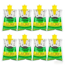 8-Pack Hanging Fly Trap Set with Disposable Bags; Includes Bait, Non-Toxic; Ideal for Backyards, Farms, Barns, Patios, and Gardens