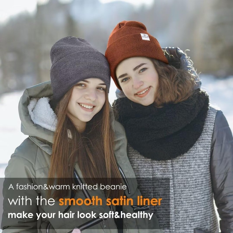 3 Pack Satin Lined Winter Beanie Hats for Women Men,Silk