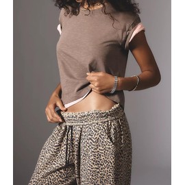 Anoumcy Leopard Pants Women Baggy Sweatpants Casual Cheetah Print Lounge Barrel Pants Trousers with Pockets Khaki S