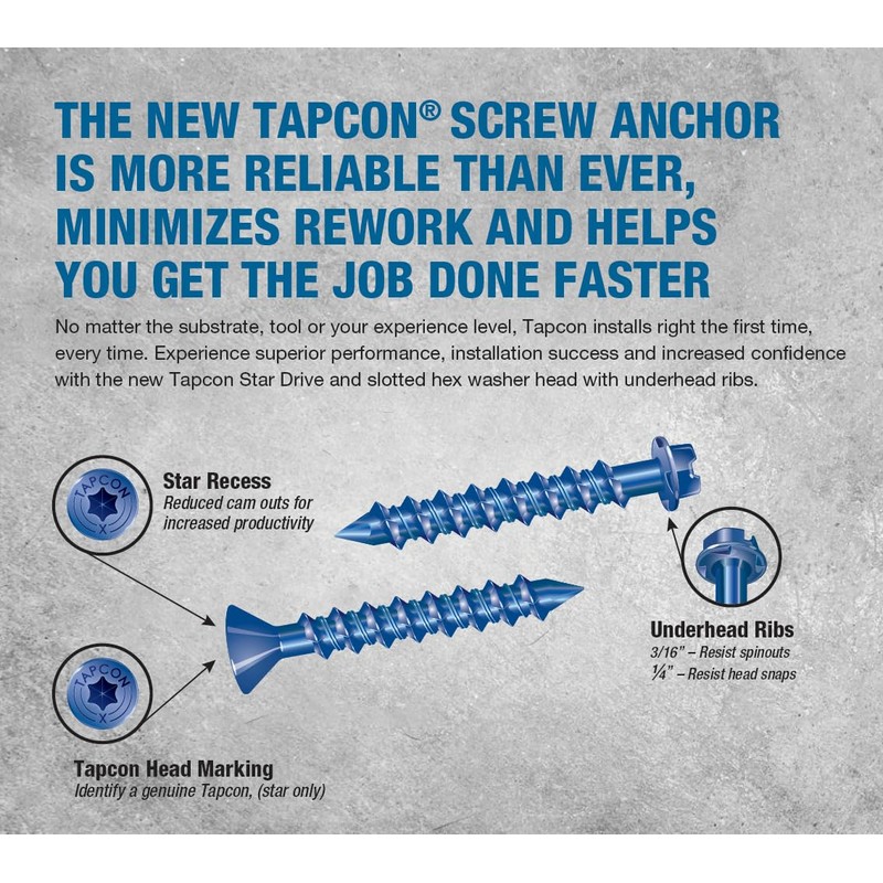 Tapcon 1/4" x 1-3/4" Star Torx Head Concrete Anchor Screws