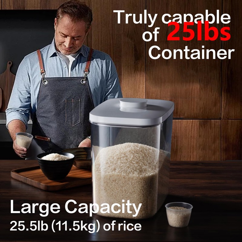 LivLab Rice Container - 25 Lbs/12KG/12L Rice Dispenser Storage with
