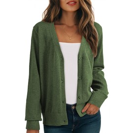Dokotoo Fall Clothes for Women Early Fall Fashion Casual Comfort Wool Blend Cashmere Cardigan Sweaters Coats V Neck Long Sleeve Button Up Oversized Sweaters for Women Knit Hollow Out Clothing Green M