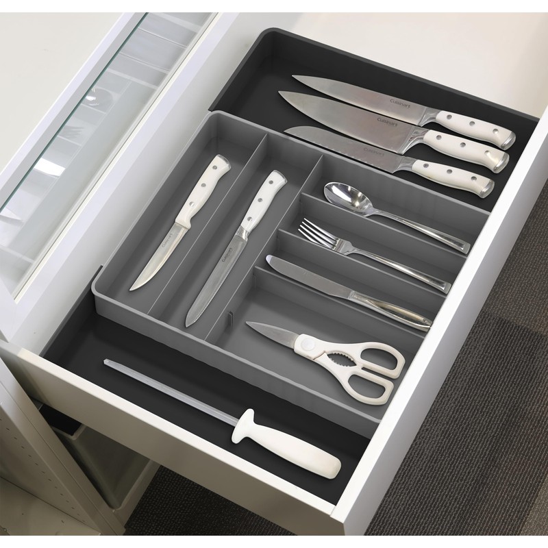 Simple Houseware Expandable Kitchen Drawer Flatware Organizer, Black/Gray