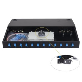 FYBOPTWU-12 Singlemode 12 Port SC-UPC Fiber Optic Rack Mount Enclosure Box & Splice Trays Fiber Cables Kit (Include Pigtail & Couplers), 12 Core LGX Loaded Patch Panel Box fits for 19" Racks Cabinet
