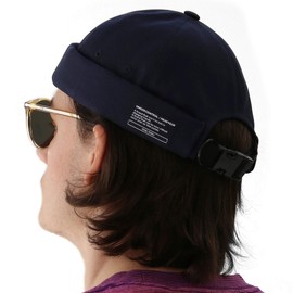 UNDERCONTROL Brimless Sailor Fisherman Leon Hat Rolled Cuff Harbour No Visor Miki Skull Docker Beanie Cap for Men & Women (Navy)