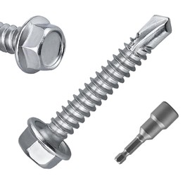 100-pack #8 x 1-1/4" Hex Washer Head Self Drilling Screws, Rust-Resistant 410 Stainless Steel Sheet Metal Screws, Includes Bit