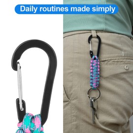 AWSMORE 2 Pieces Paracord Keychain with Carabiner,Lanyard Clip for Keys Water Bottle Holder Backpack(Black + Pink Green)