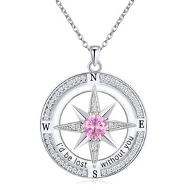 Birthstone Compass S925 Necklace Gift for Women Jewelry Sterling Silver Necklace for Wife Wedding Anniversary Girlfriend Birthday Gifts for Her Valentines Day Mom Mothers Day Christmas (Silver Oct)