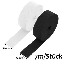 VEGCOO Pack of 2 Elastic Bands, White, Black Elastic Band, Width 30 mm, Rubber Bands for Household, Trouser Rubber, Black Fabrics for Sewing, Rubber Band, Elastic Band, Sewing Rubber Strips