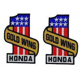 Honda Gold Wing USA Flag Number 1 Embroidered PATCH  |2PC  iron On Sew on 4"