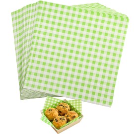GeeRic GeeRic Waxed Deli Paper Sheets 7 * 7 Inch, 100 Pcs Food Basket Liners for Sandwiches, Burgers, Checkered Deli Wrap Wax Paper Sheets Green