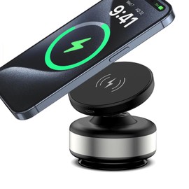 Jkoailiwi 15W Vacuum Magnetic Wireless Charger Phone Holder, 360-degree Rotation Magnetic Suction Phone Mount for Gym/Glass/Smooth Surface, Compatible with Magsafe & All Phones, Silver